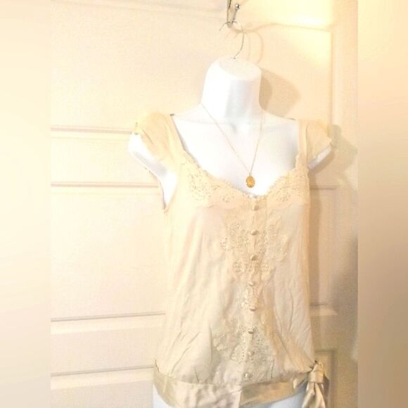 Vintage Express Y2K Lace and Sequent Embroidered Top with Satin Bow Detail - Picture 1 of 4